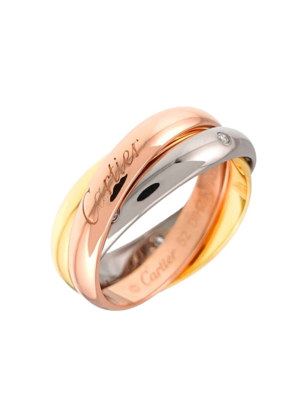 Cartier Trinity MM 52 Ring Diamond 18k Yellow Gold Three Color